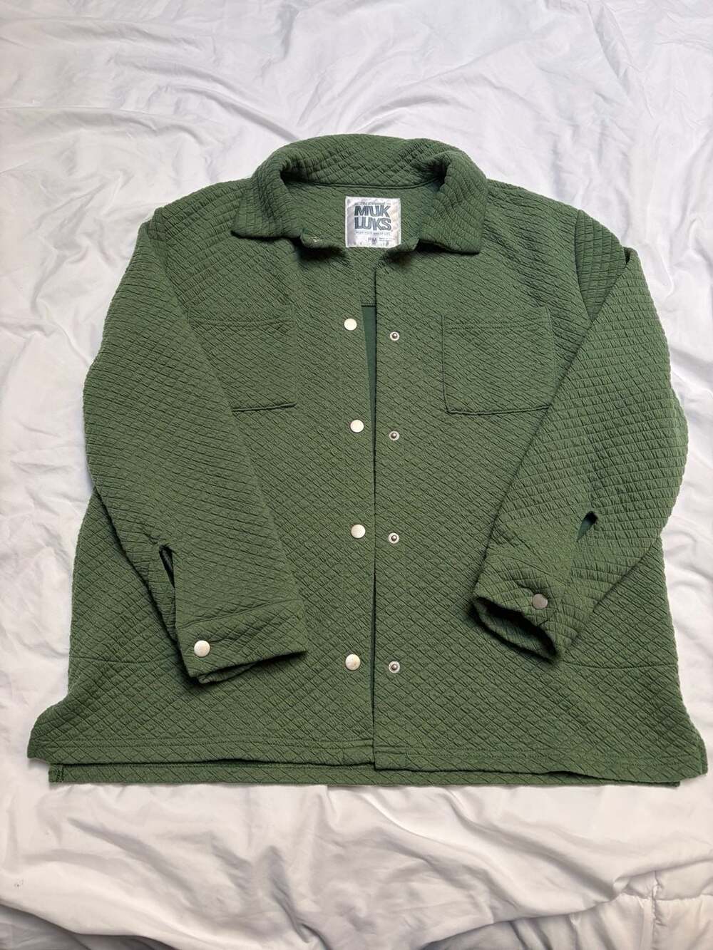 Muk Luks Quilted Shacket Size PM Green Snap Button Jacket